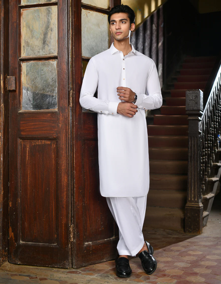 WHITE BLENDED KAMEEZ SHALWAR | JJKS-A-47220/S24/JJ8384-PN - Image 4