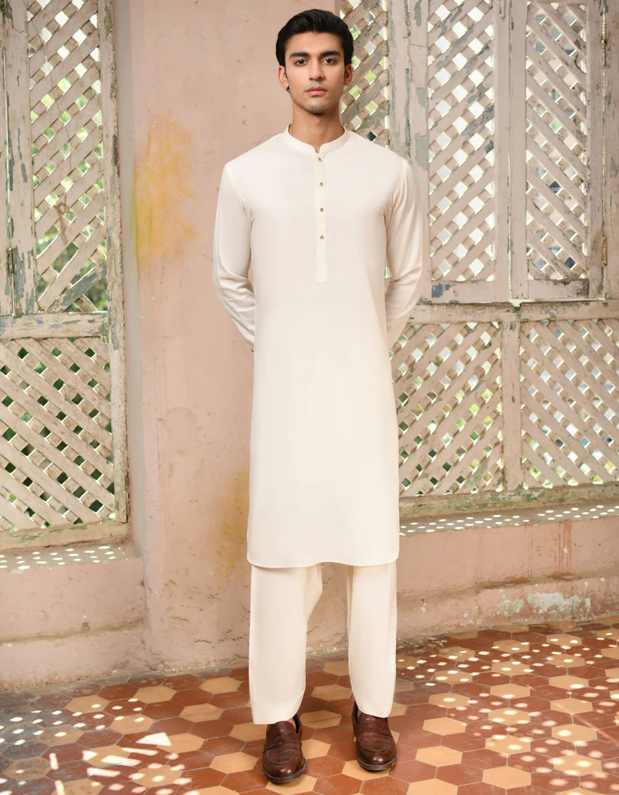 WHITE BLENDED KAMEEZ SHALWAR | JJKS-A-47225/S24/JJ9347-PN - Image 4