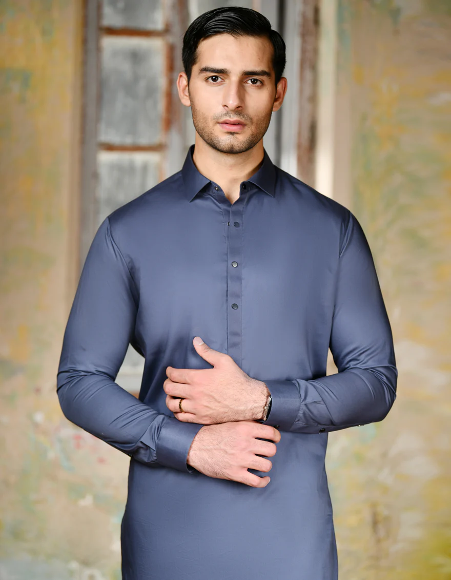 BLUE COTTON KAMEEZ SHALWAR | JJKS-A-47226/S24/JJ8769-PN - Image 3