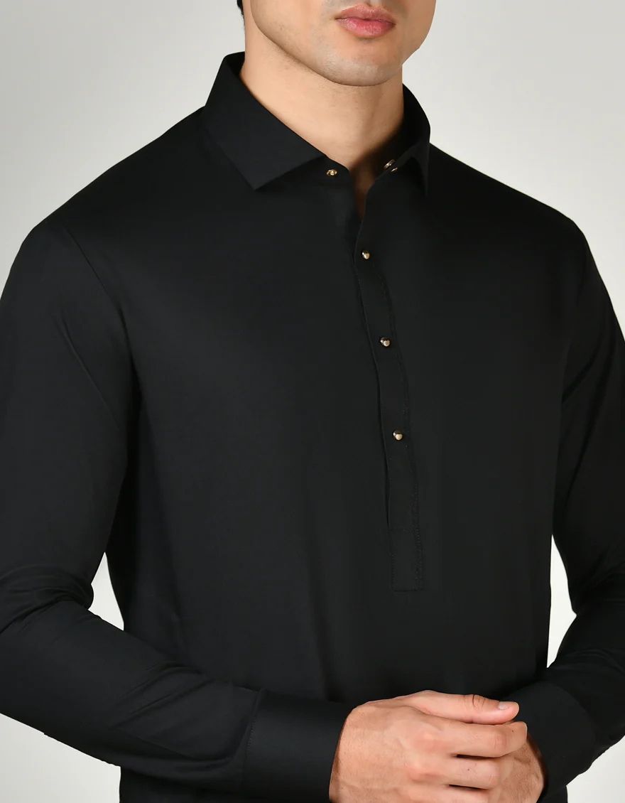 BLACK BLENDED KAMEEZ SHALWAR | JJKS-A-47318/S24/JJ9364-PN - Image 2