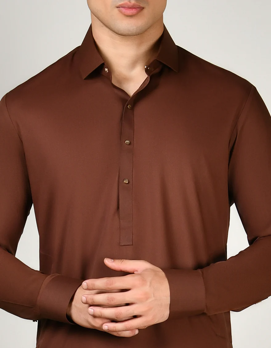 BROWN BLENDED KAMEEZ SHALWAR | JJKS-A-47319/S24/JJ9364-PN - Image 3