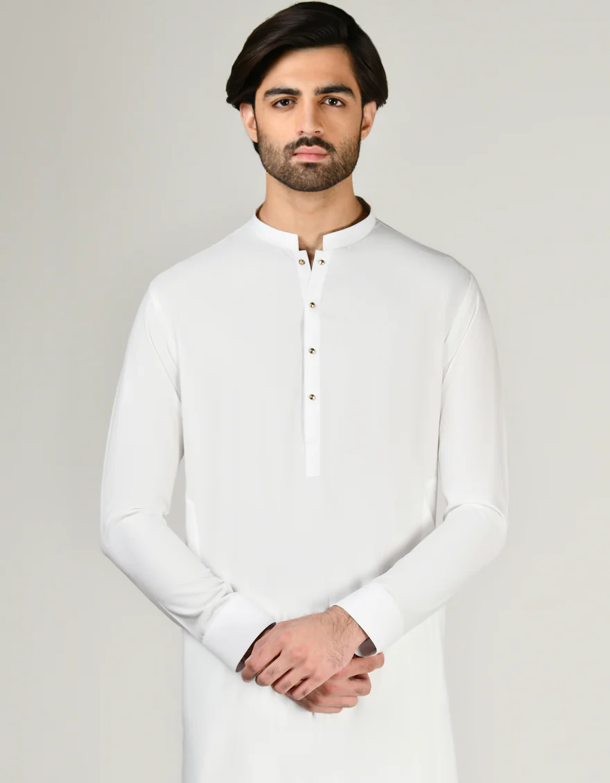 WHITE BLENDED KAMEEZ SHALWAR | JJKS-A-47320/S24/JJ9250-PN - Image 2