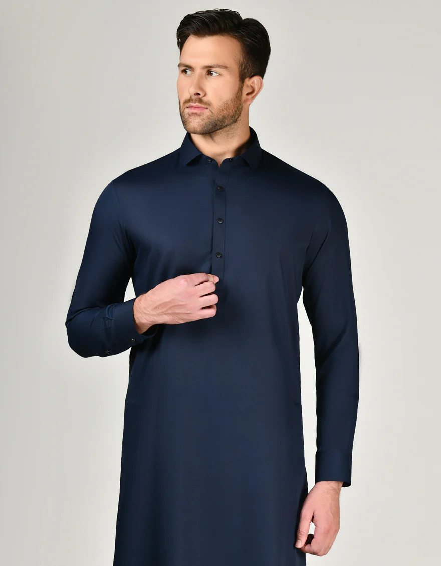 NAVY BLUE BLENDED KAMEEZ SHALWAR | JJKS-A-47322/S24/JJ9364-PN - Image 3