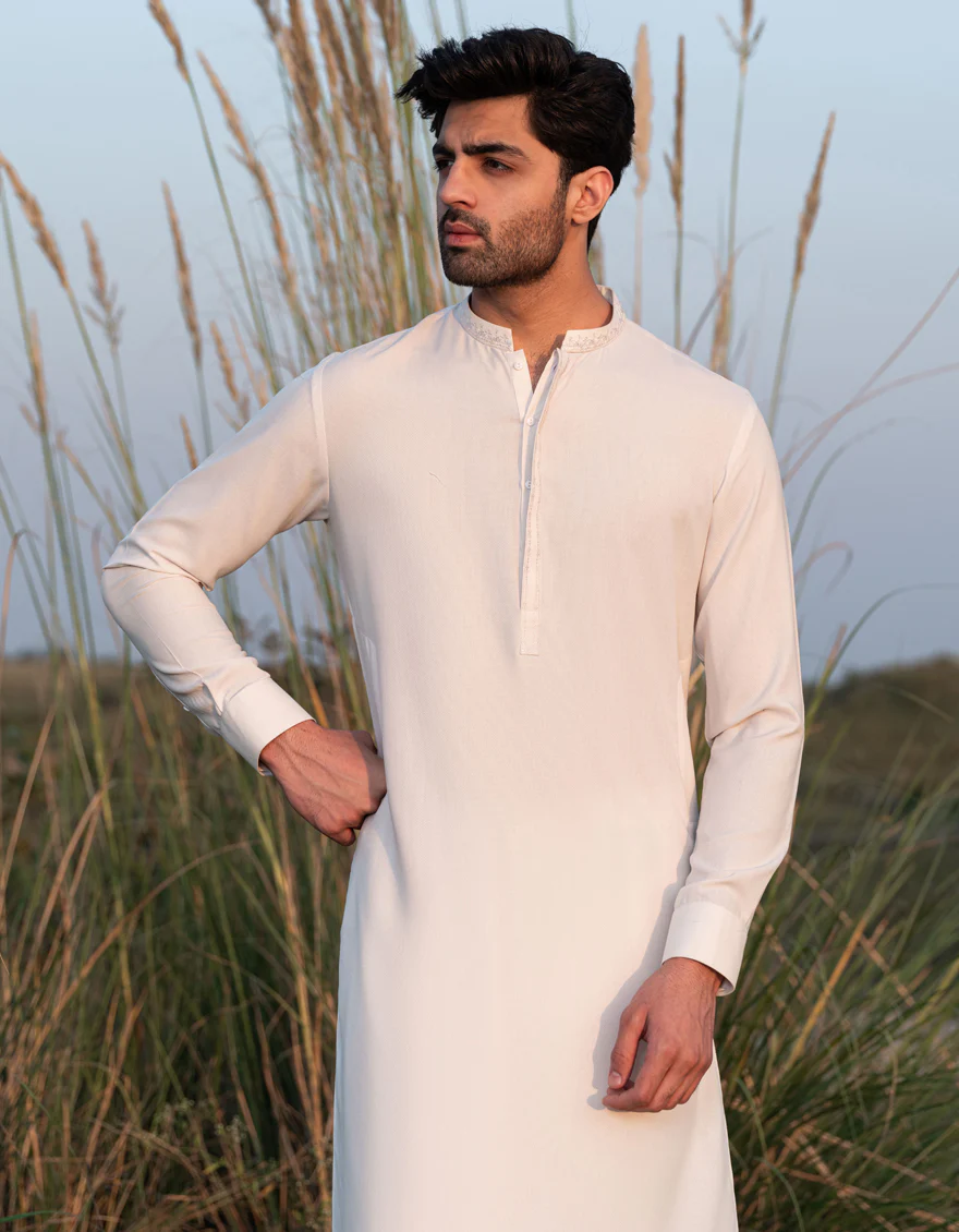 MILKY WHITE BLENDED KAMEEZ SHALWAR | JJKS-A-47340/S24/JJ9922-SF - Image 2