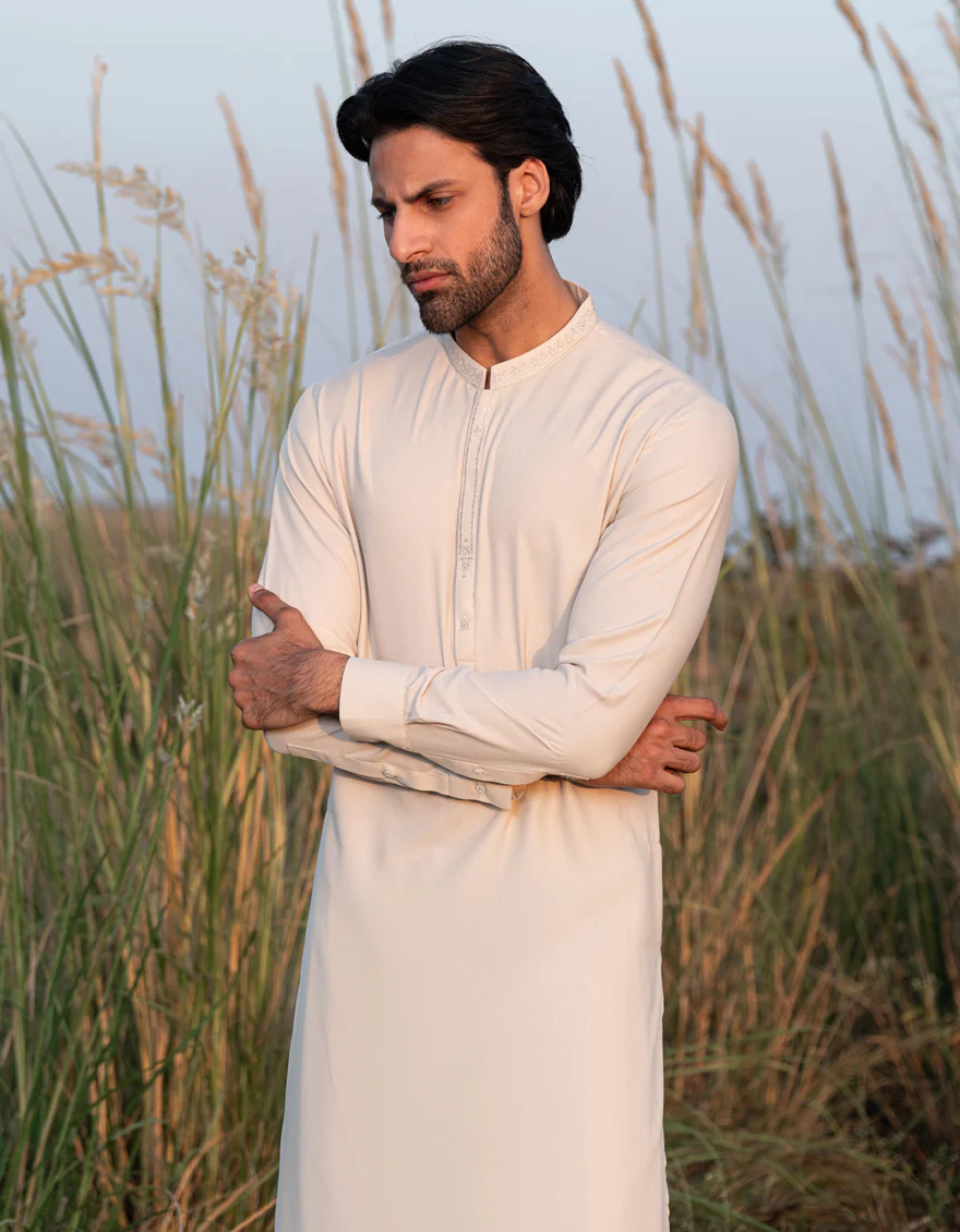 LIGHT BEIGE BLENDED KAMEEZ SHALWAR | JJKS-A-47341/S24/JJ9922-SF - Image 2