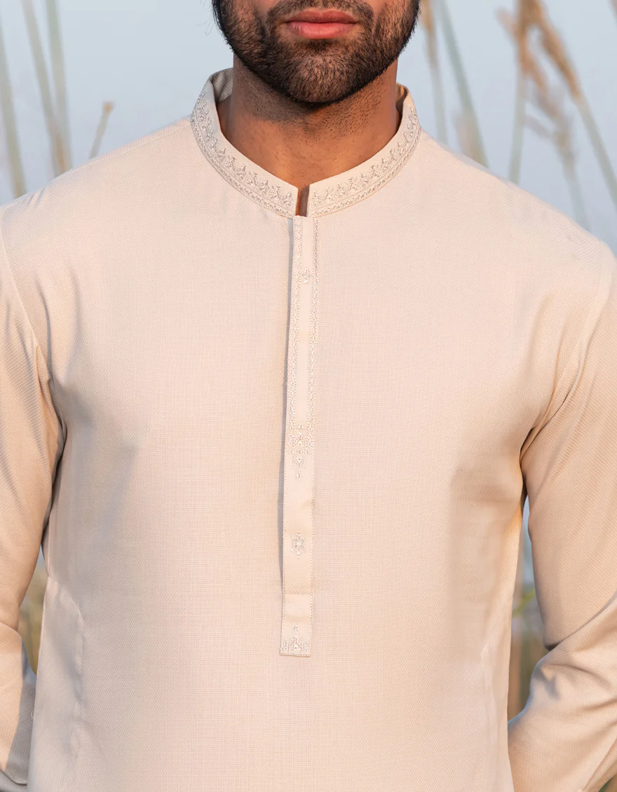 LIGHT BEIGE BLENDED KAMEEZ SHALWAR | JJKS-A-47341/S24/JJ9922-SF - Image 3