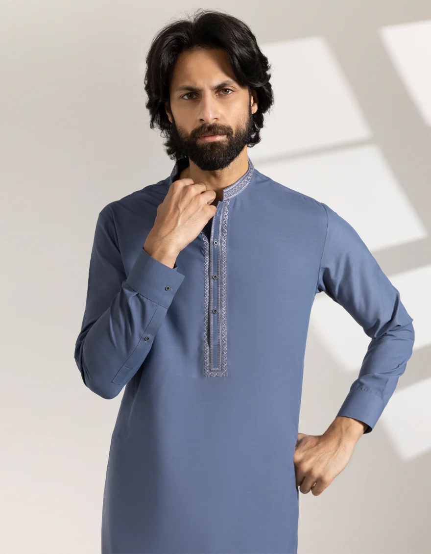 GREYISH BLUE BLENDED KAMEEZ SHALWAR | JJKS-A-47440/S25/JJ9937-SF - Image 2