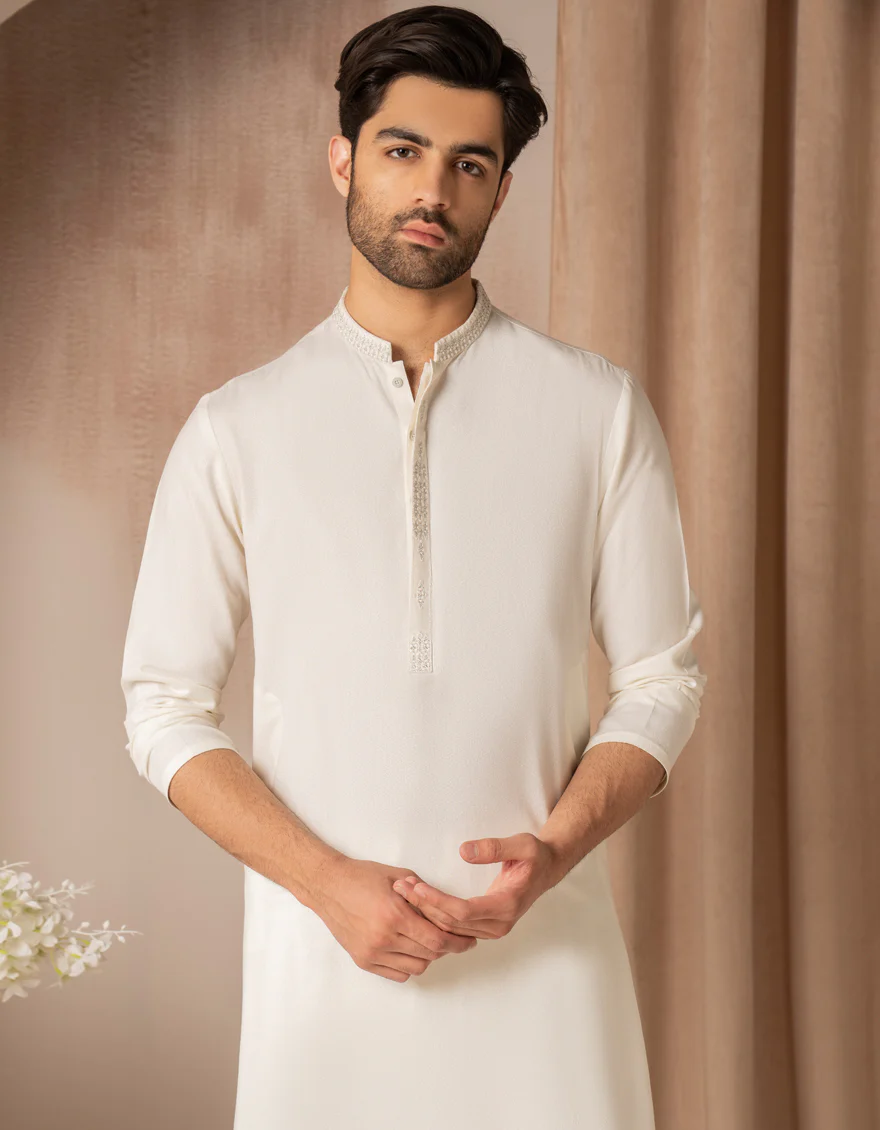 WHITE BLENDED KAMEEZ SHALWAR | JJKS-A-47443/S25/JJ9899-FL - Image 4