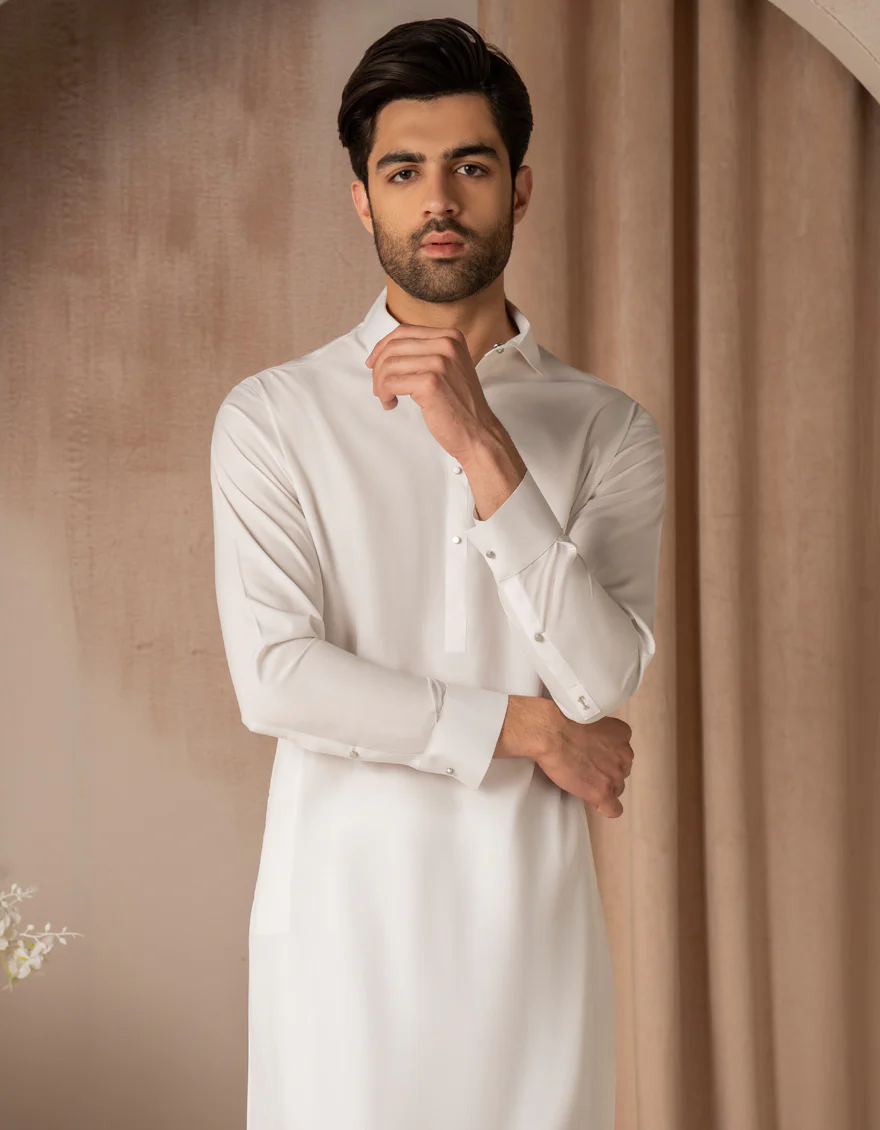 WHITE BLENDED KAMEEZ SHALWAR | JJKS-A-47491/S25/JJ9825-PN - Image 2
