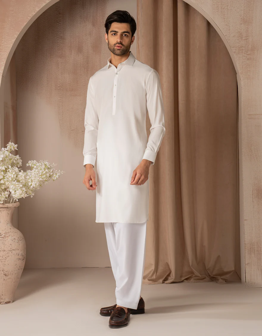 WHITE BLENDED KAMEEZ SHALWAR | JJKS-A-47491/S25/JJ9825-PN - Image 4
