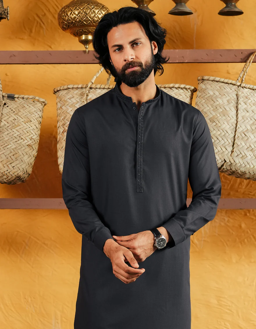 DARK GREY KAMEEZ SHALWAR | JJKS-A-50076/S25/JJ11071-FL - Image 2