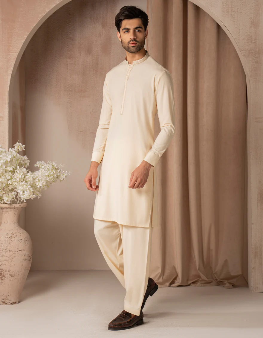 WHITE BLENDED KAMEEZ SHALWAR | JJKS-A-50154/S25/JJ10204-SF - Image 2