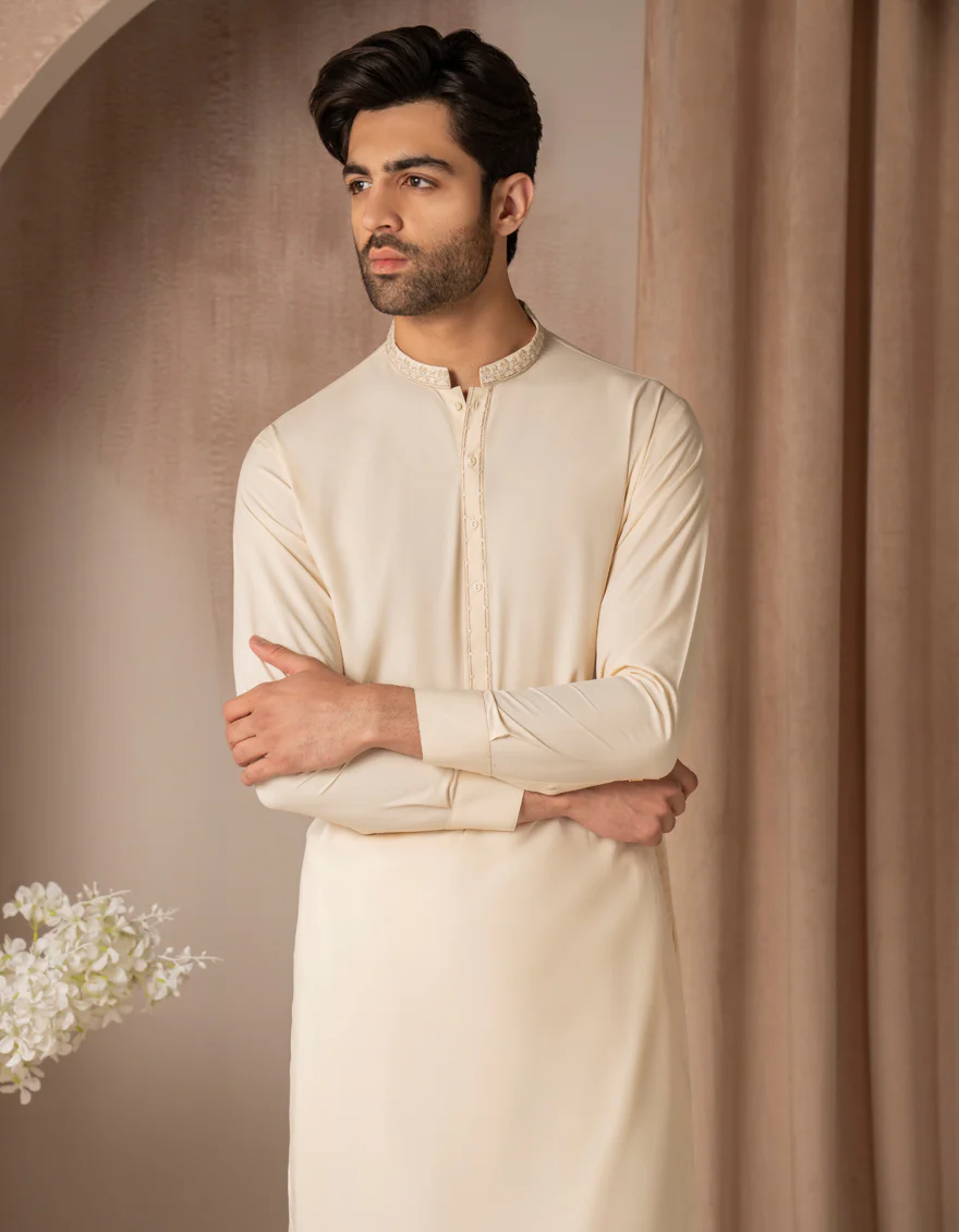 WHITE BLENDED KAMEEZ SHALWAR | JJKS-A-50154/S25/JJ10204-SF - Image 3