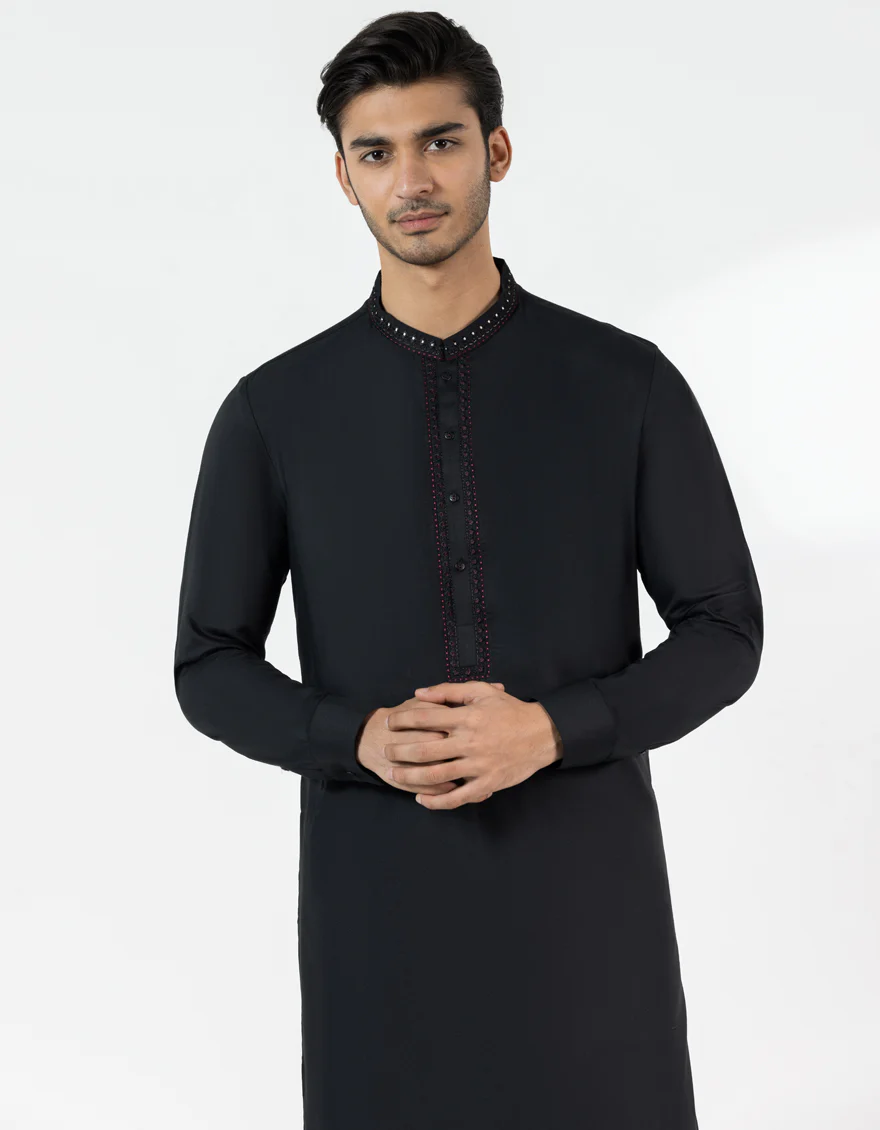 BLACK BLENDED KAMEEZ SHALWAR | JJKS-A-50175/S25/JJ9855-FL - Image 2