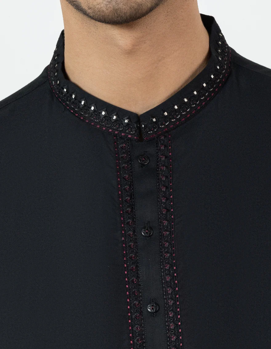 BLACK BLENDED KAMEEZ SHALWAR | JJKS-A-50175/S25/JJ9855-FL - Image 3