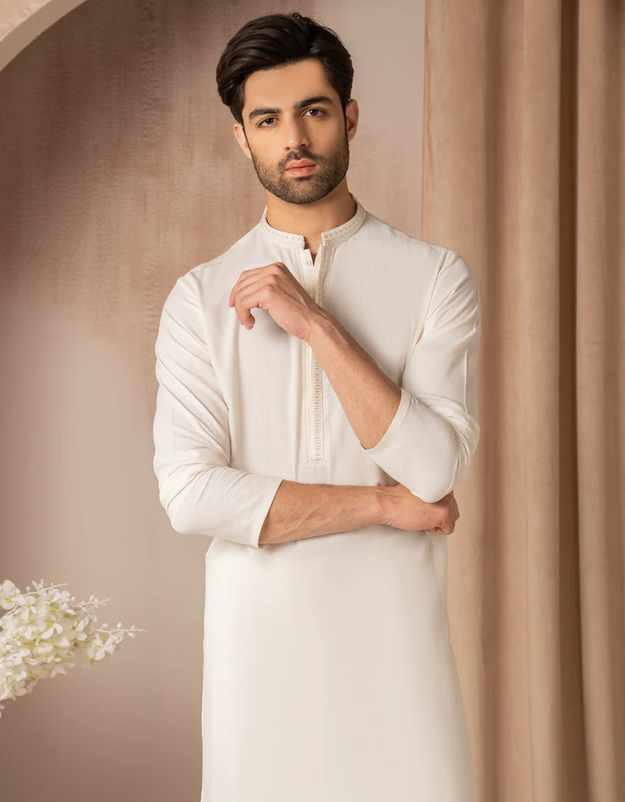 WHITE BLENDED KAMEEZ SHALWAR | JJKS-A-50188/S25/JJ9899-FL - Image 2