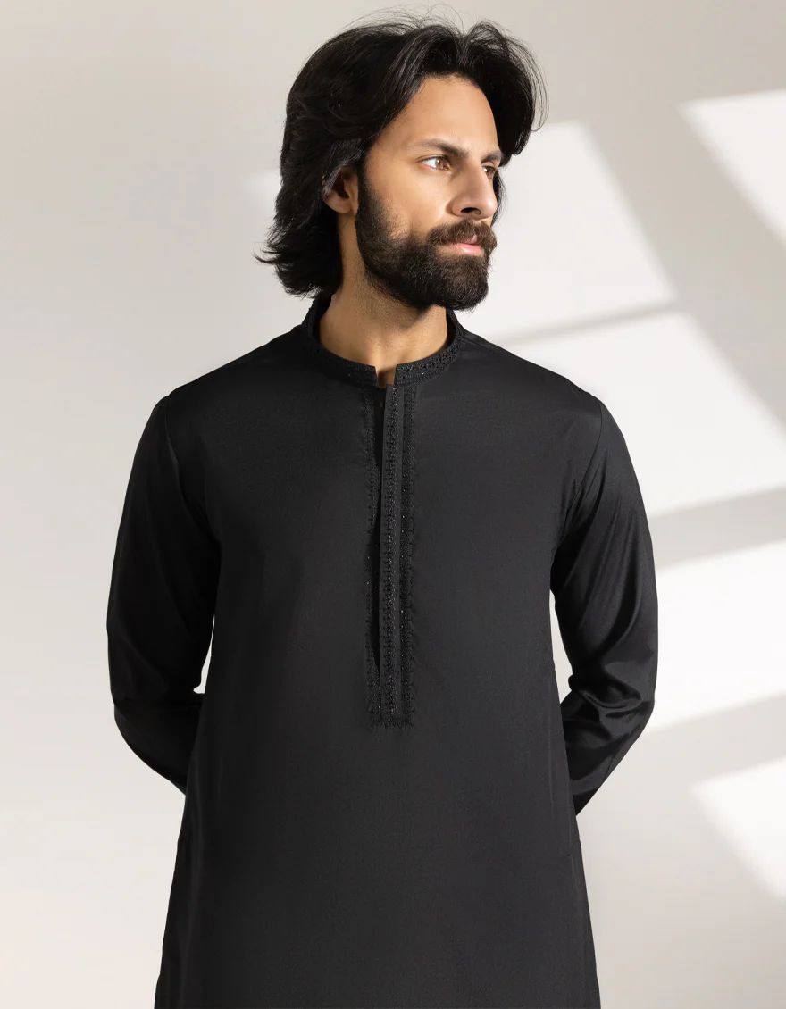 BLACK BLENDED KAMEEZ SHALWAR | JJKS-A-50230/S25/JJ9825-FL - Image 2