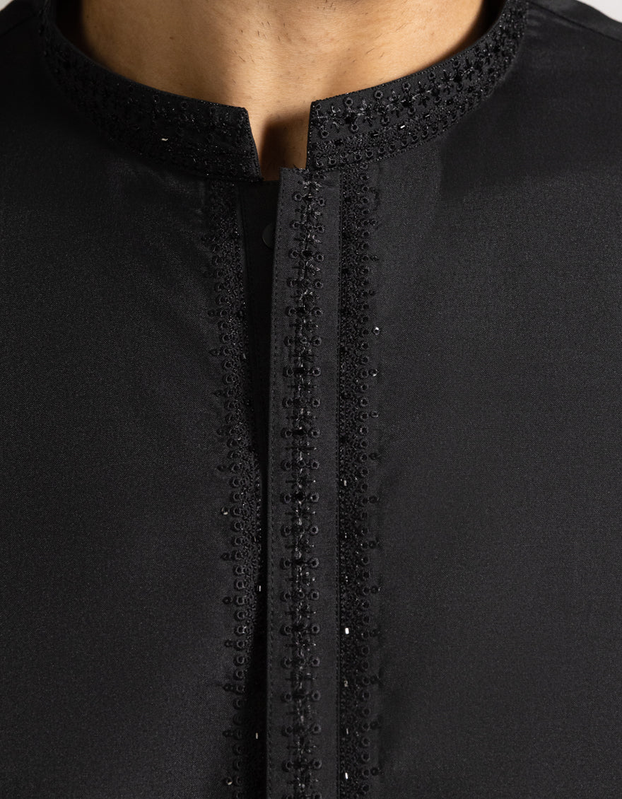 BLACK BLENDED KAMEEZ SHALWAR | JJKS-A-50230/S25/JJ9825-FL - Image 3
