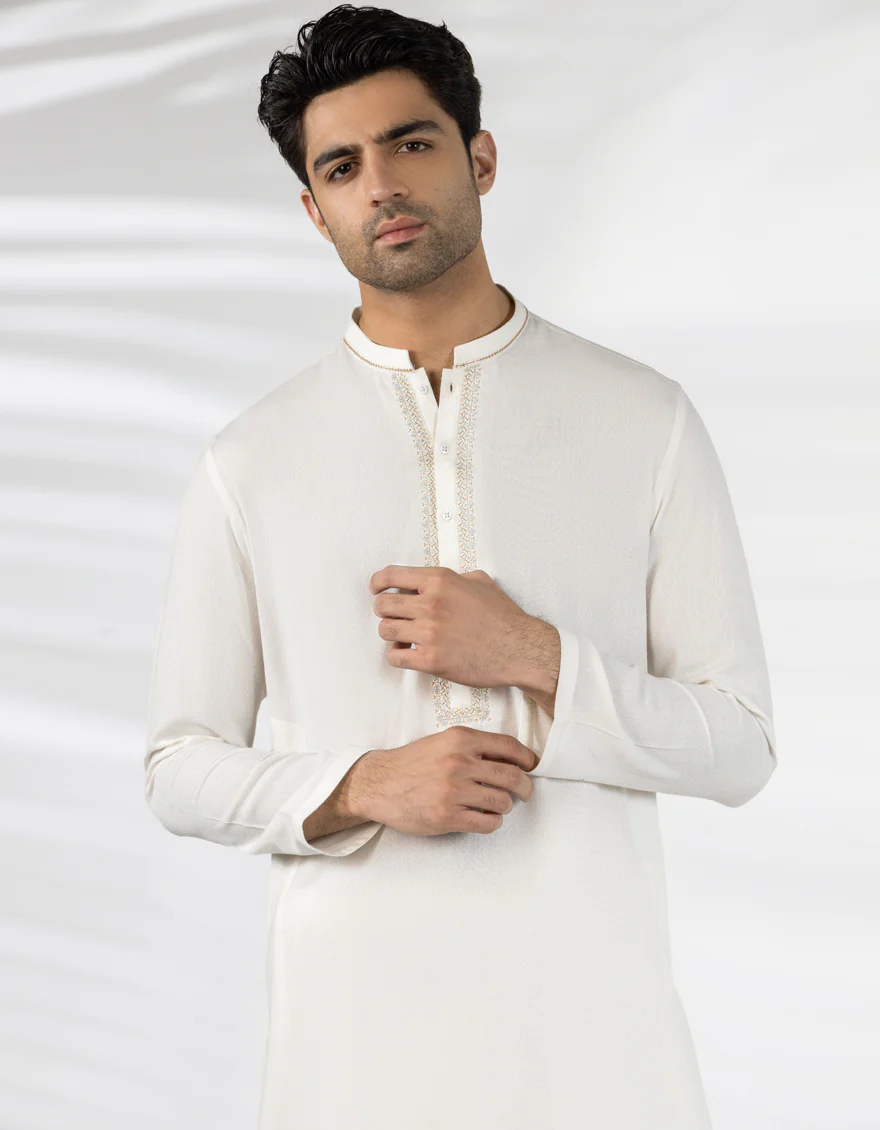 OFF WHITE BLENDED KAMEEZ SHALWAR | JJKS-A-50259/S25/JJ9899-FL - Image 2