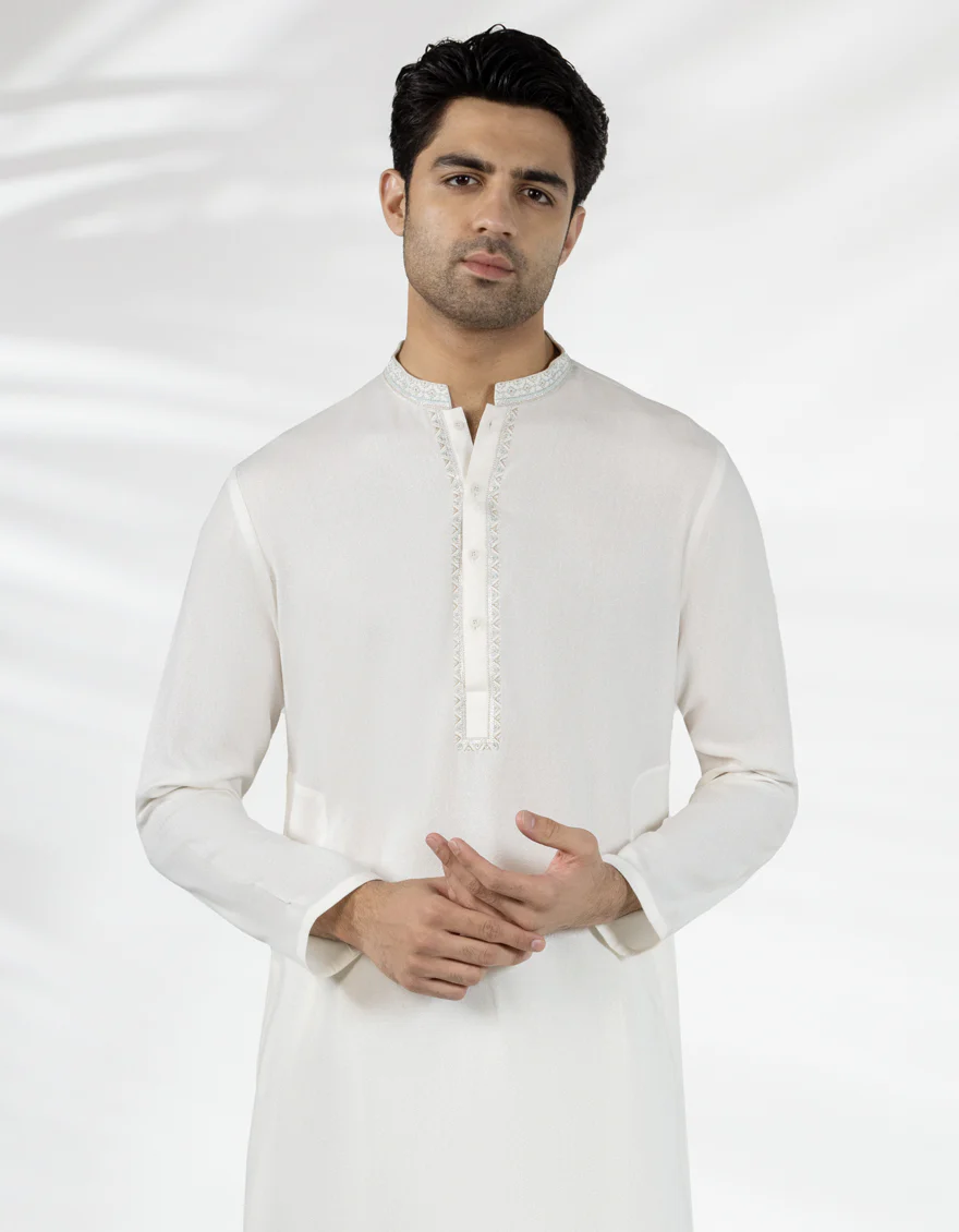 OFF WHITE BLENDED KAMEEZ SHALWAR | JJKS-A-50260/S25/JJ9899-FL - Image 2