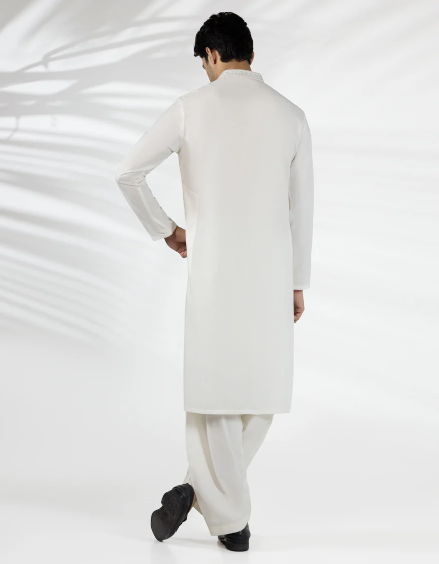 OFF WHITE BLENDED KAMEEZ SHALWAR | JJKS-A-50260/S25/JJ9899-FL - Image 3