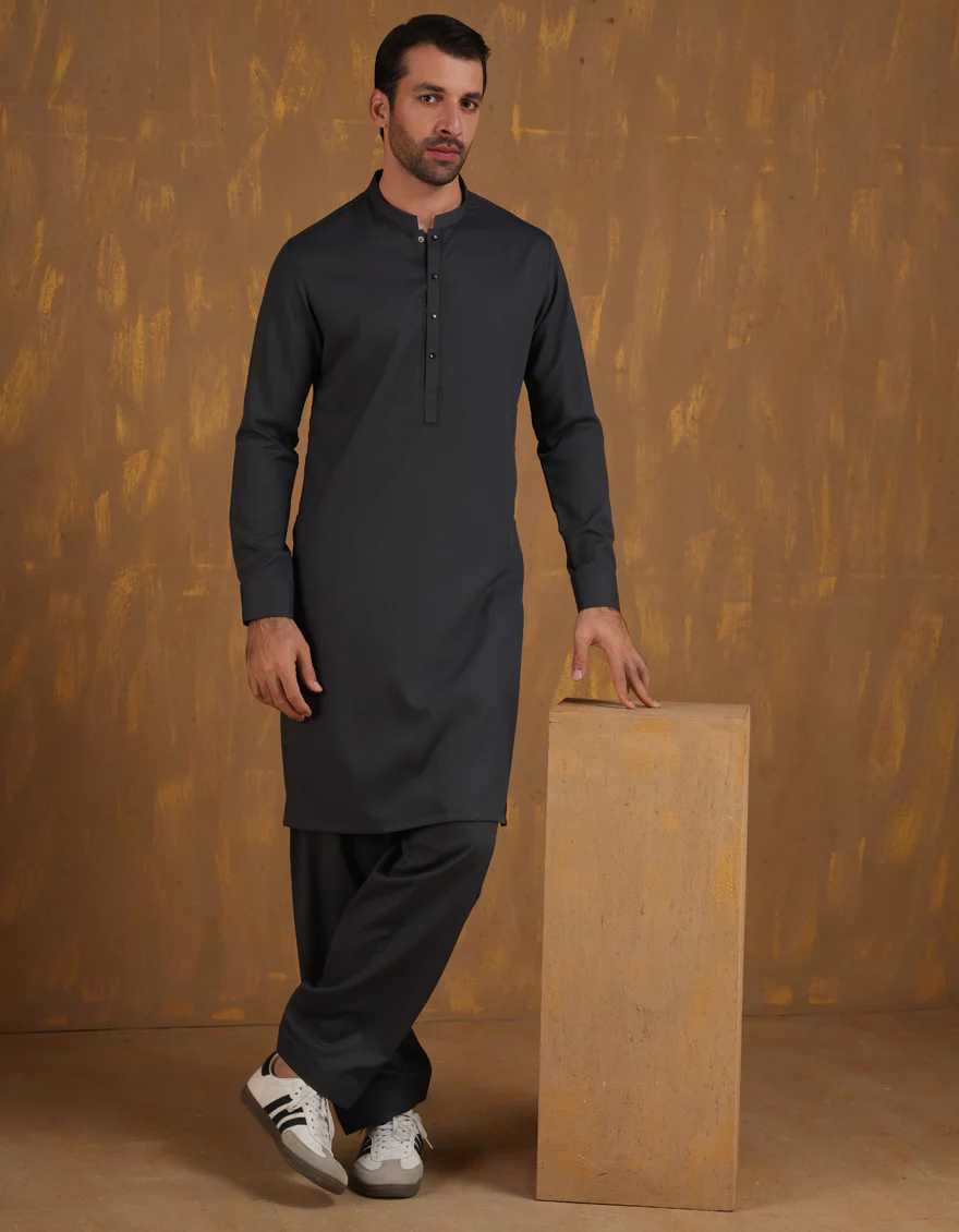 DARK GREY BLENDED KAMEEZ SHALWAR | JJKS-A-90499/S24/JJ9663-SF