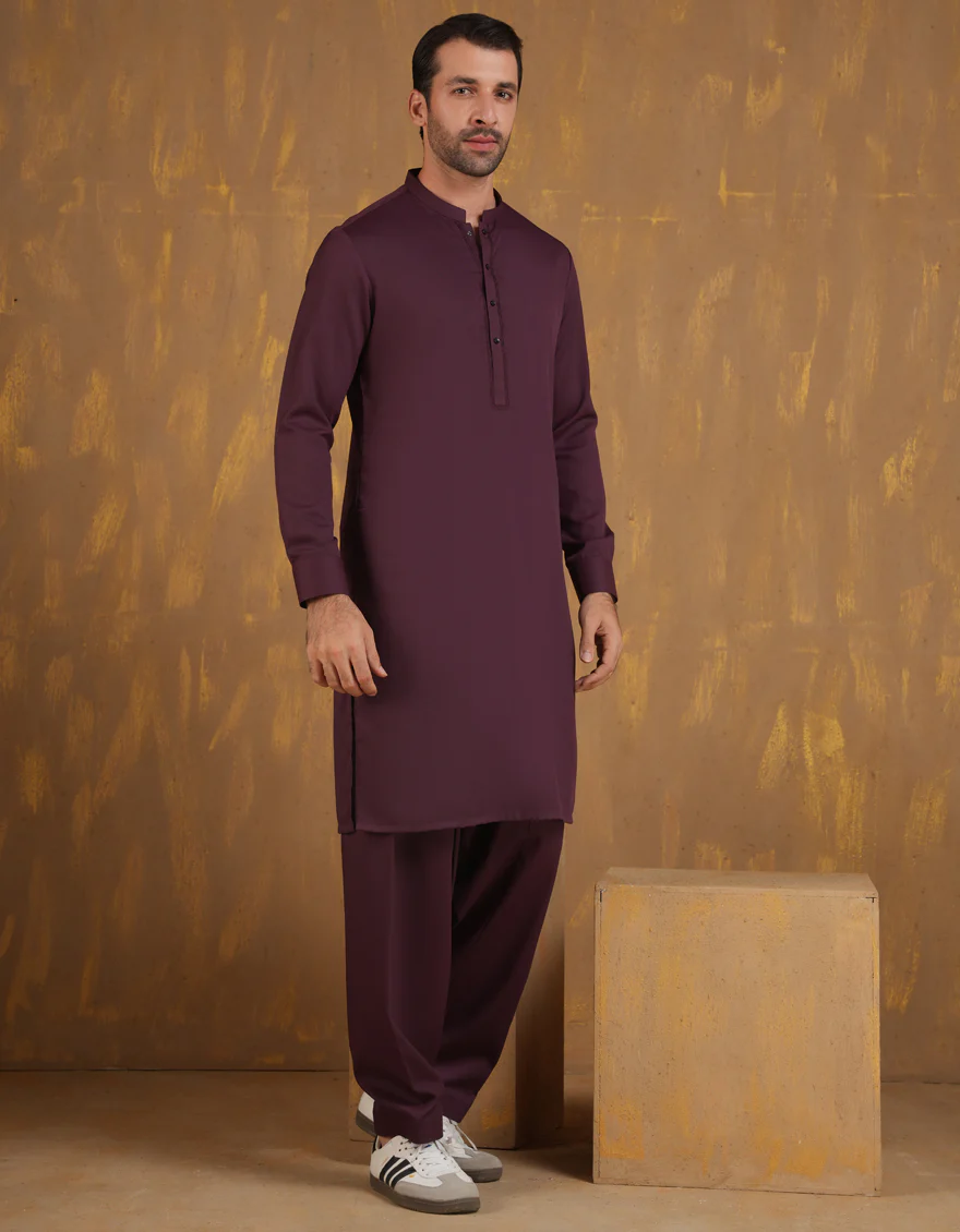 MAROON BLENDED KAMEEZ SHALWAR | JJKS-A-90502/S24/JJ9663-SF - Image 3