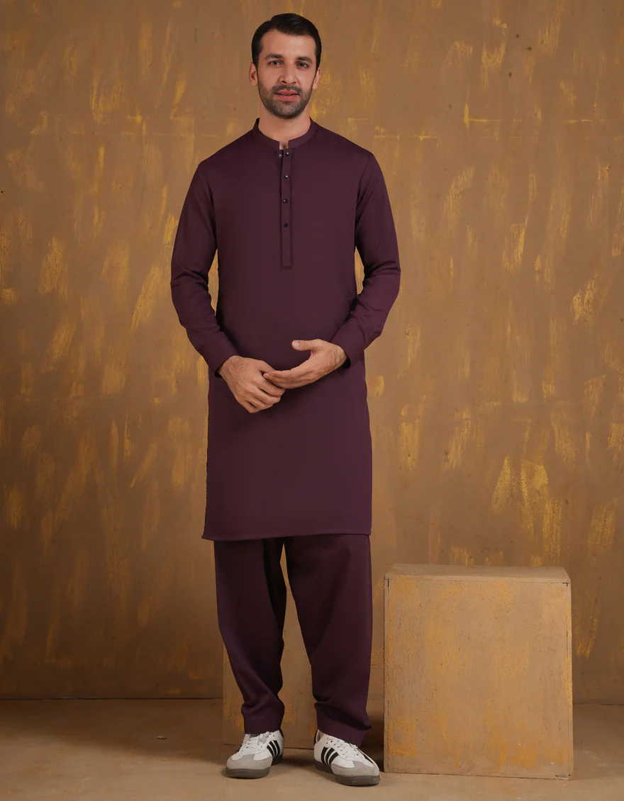 MAROON BLENDED KAMEEZ SHALWAR | JJKS-A-90502/S24/JJ9663-SF - Image 4