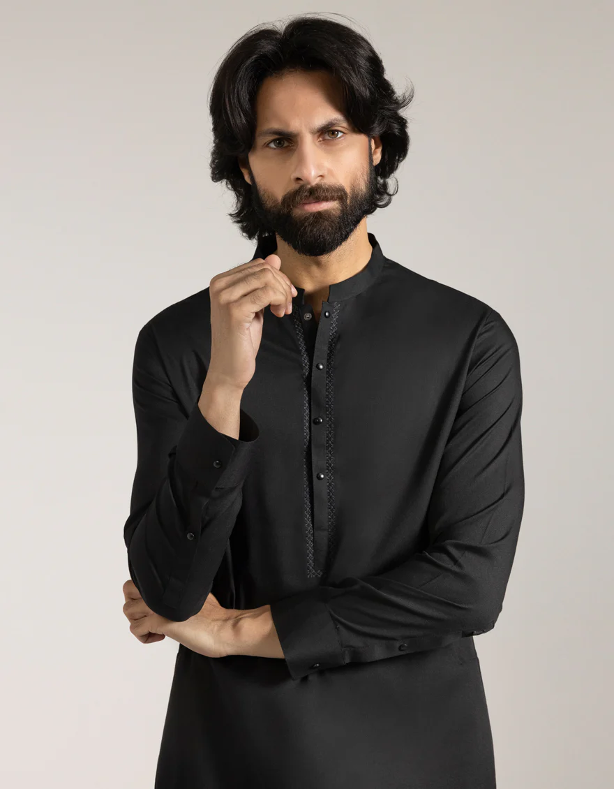 BLACK BLENDED KAMEEZ SHALWAR | JJKS-A-90533/S25/JJ9767-SF - Image 2