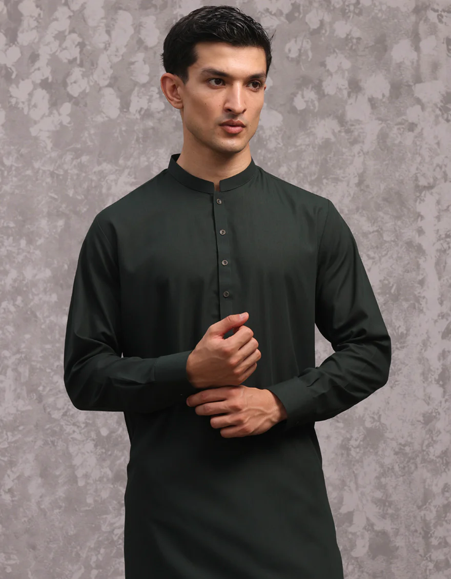 GREEN COTTON KAMEEZ SHALWAR | JJKS-A-91406/S24/JJ8791-PN - Image 2