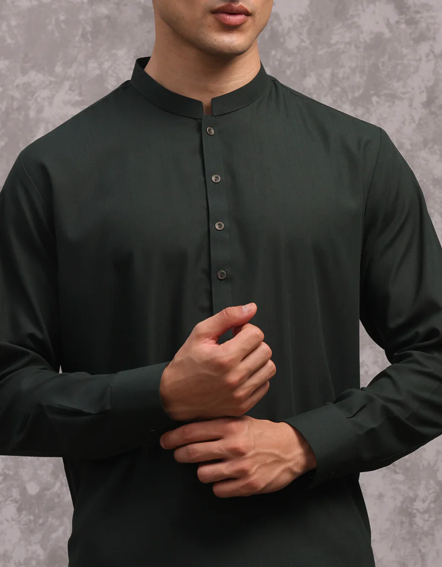 GREEN COTTON KAMEEZ SHALWAR | JJKS-A-91406/S24/JJ8791-PN - Image 3