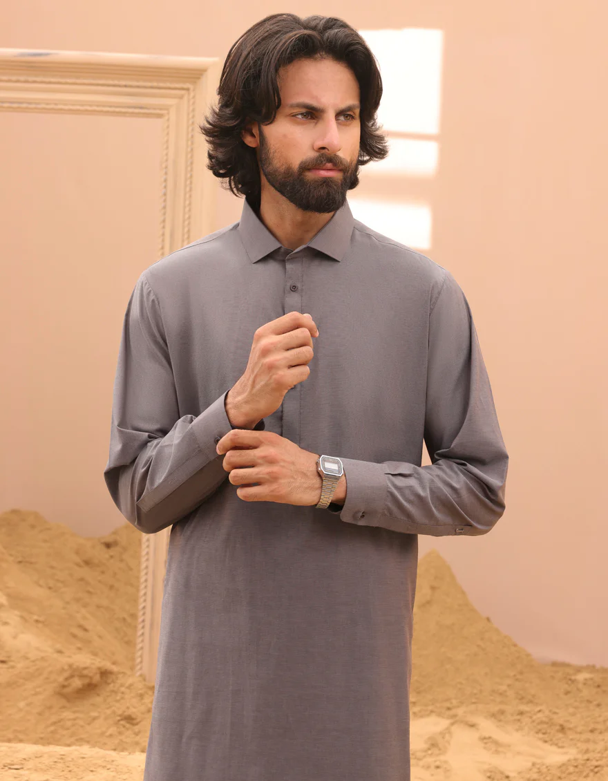 GREY COTTON KAMEEZ SHALWAR | JJKS-A-91409/S24/JJ8934-PN - Image 2