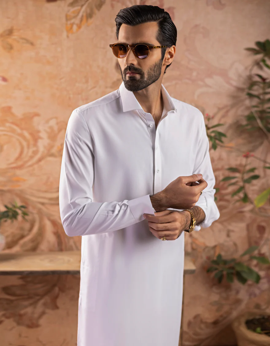 WHITE BLENDED KAMEEZ SHALWAR | JJKS-A-US-30727-R16-AP/S23/JJ8732-PN - Image 2