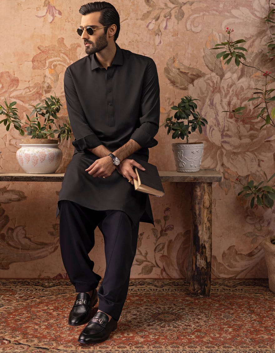 BLACK BLENDED KAMEEZ SHALWAR | JJKS-A-US-30729-R27-AP/S23/JJ8733-PN - Image 4