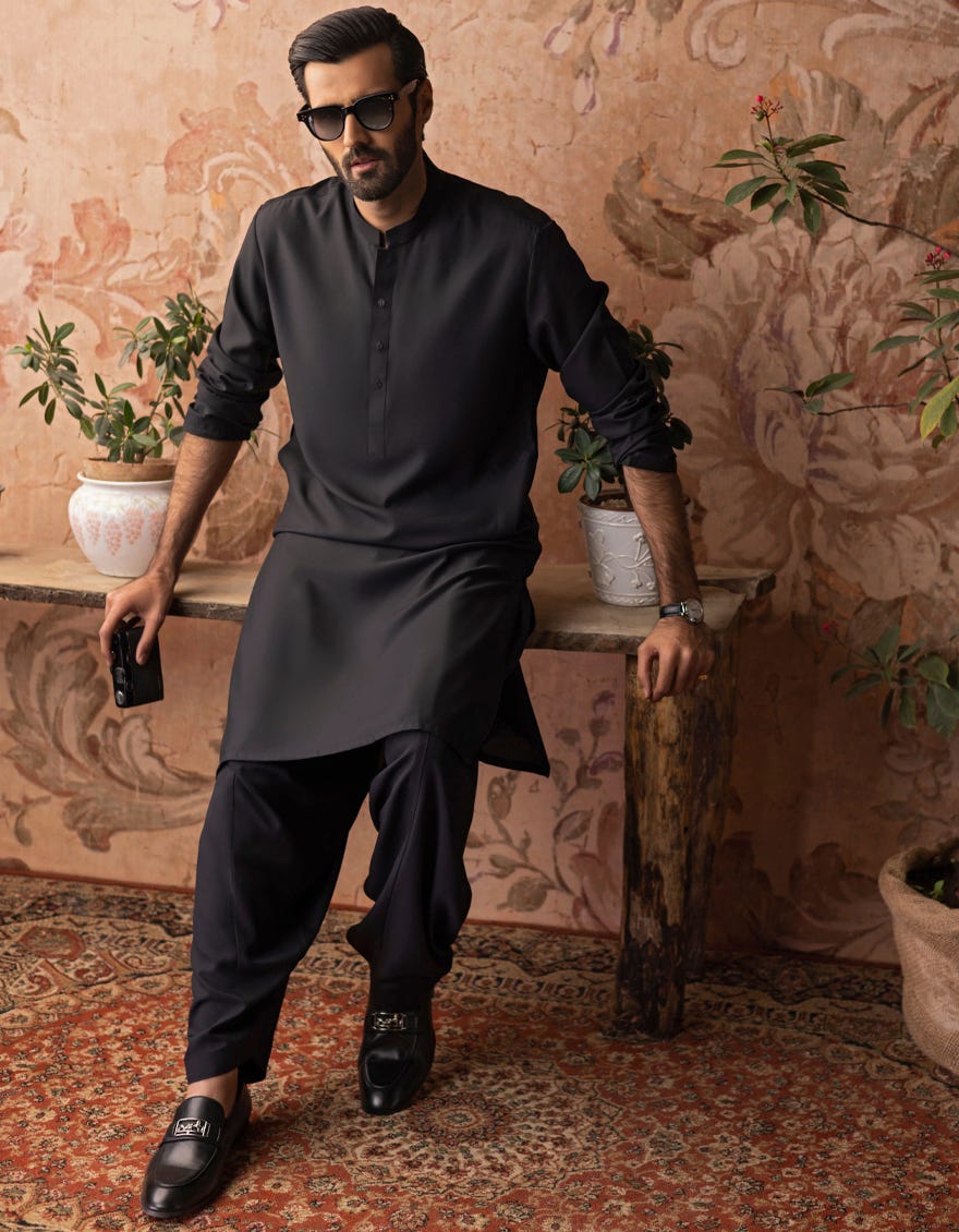 BLACK BLENDED KAMEEZ SHALWAR | JJKS-A-US-30778-R28-AP/S23/JJ8733-PN - Image 3