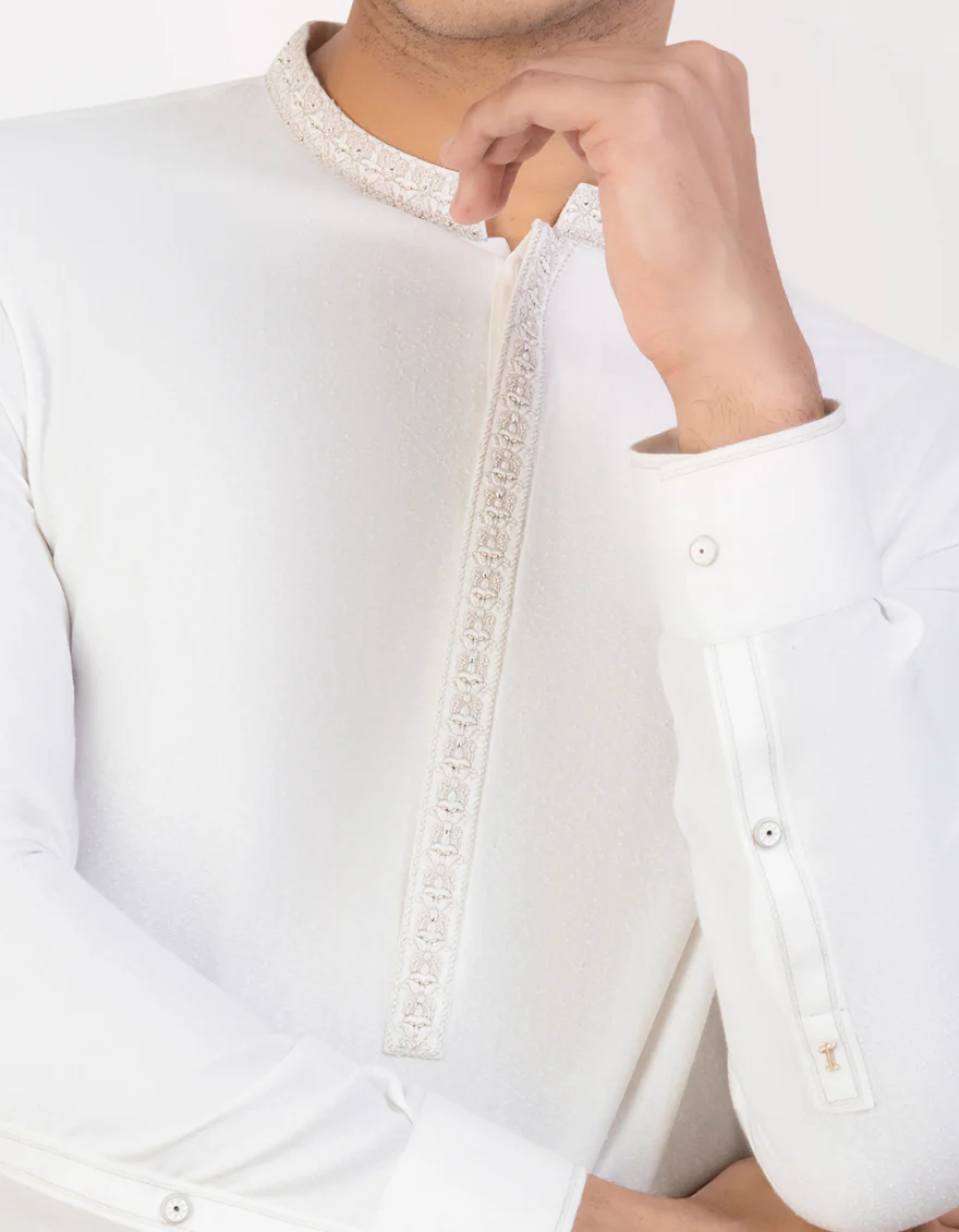 WHITE BLENDED KAMEEZ SHALWAR | JJKS-A-US-32783/S23/JJ8712-FL - Image 2
