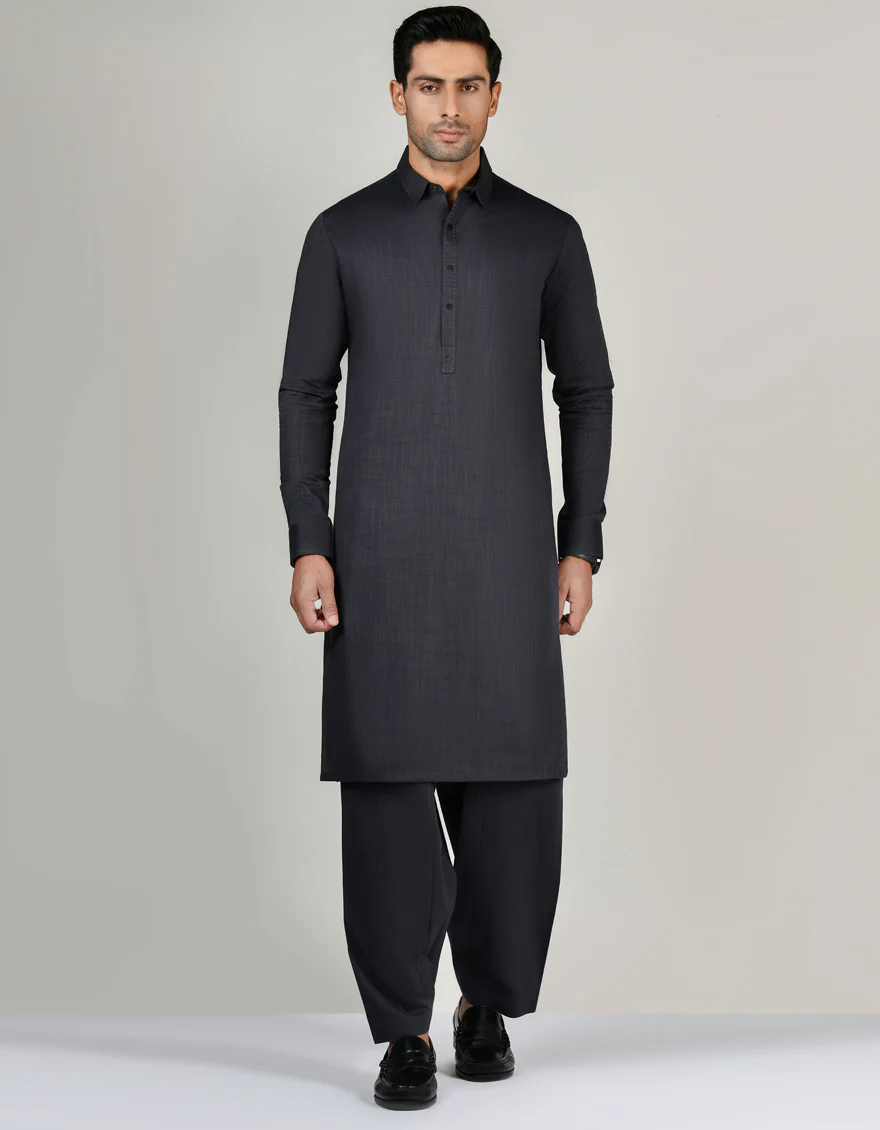 BLACK COTTON KAMEEZ SHALWAR | JJKS-A-US-32825/S23/JJ8880-PN - Image 2