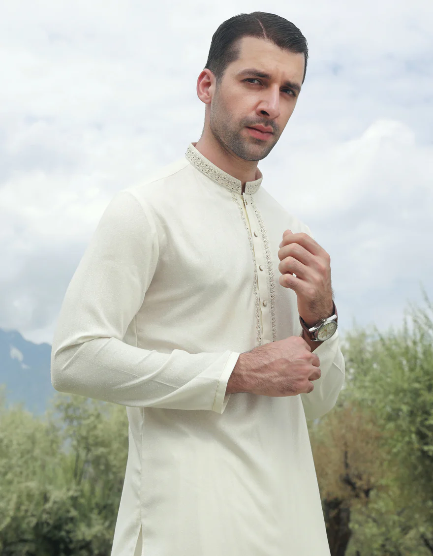 OFF WHITE BLENDED KAMEEZ SHALWAR | JJKS-A-US-32831/S23/JJ8712-FL - Image 3