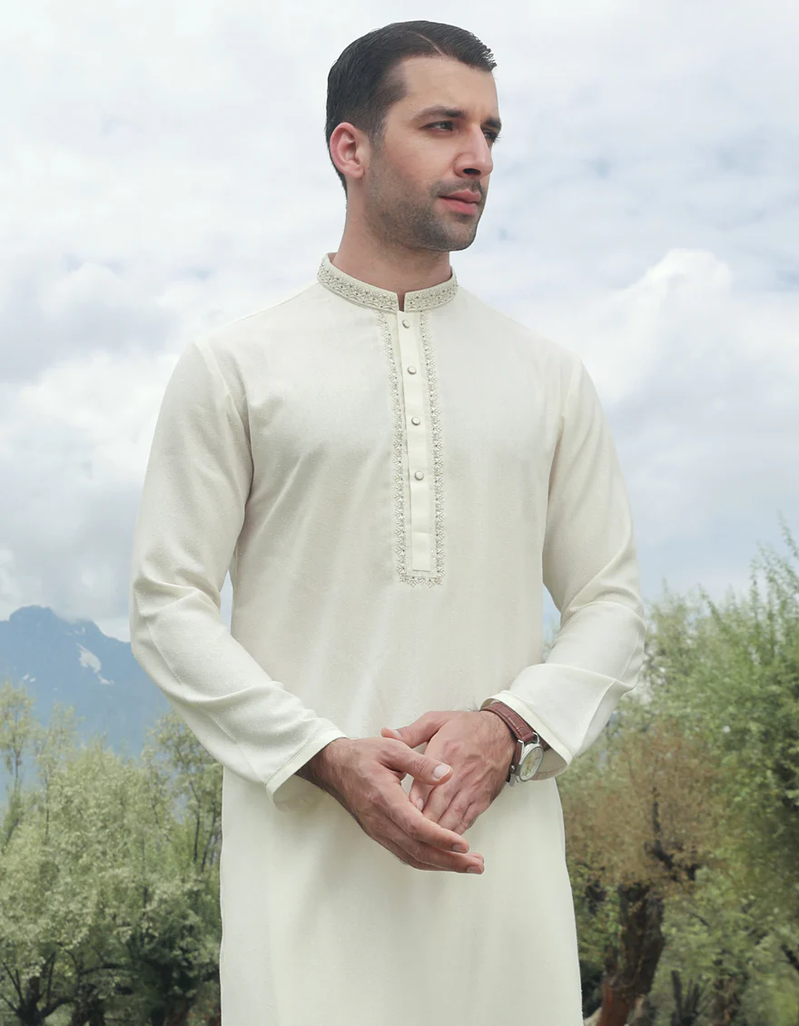 OFF WHITE BLENDED KAMEEZ SHALWAR | JJKS-A-US-32831/S23/JJ8712-FL - Image 4