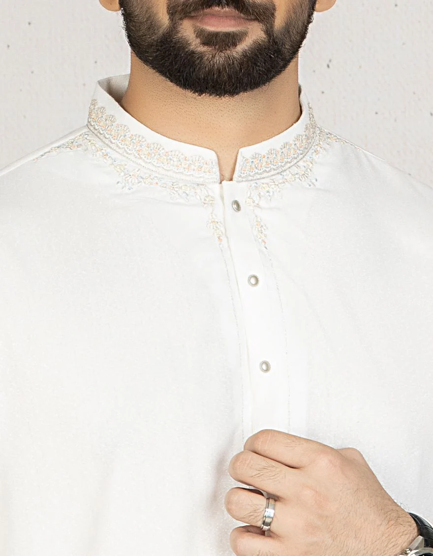 DULL WHITE KAMEEZ SHALWAR | JJKS-A-US-34062/S21/JJ7195-FL - Image 2