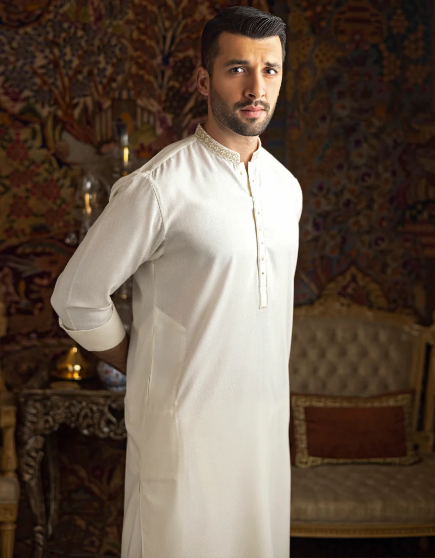 OFF WHITE BLENDED KAMEEZ SHALWAR | JJKS-A-US-34138/S21/JJ7568-FL - Image 3