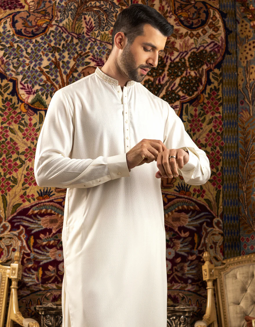 OFF WHITE BLENDED KAMEEZ SHALWAR | JJKS-A-US-34138/S21/JJ7568-FL - Image 4