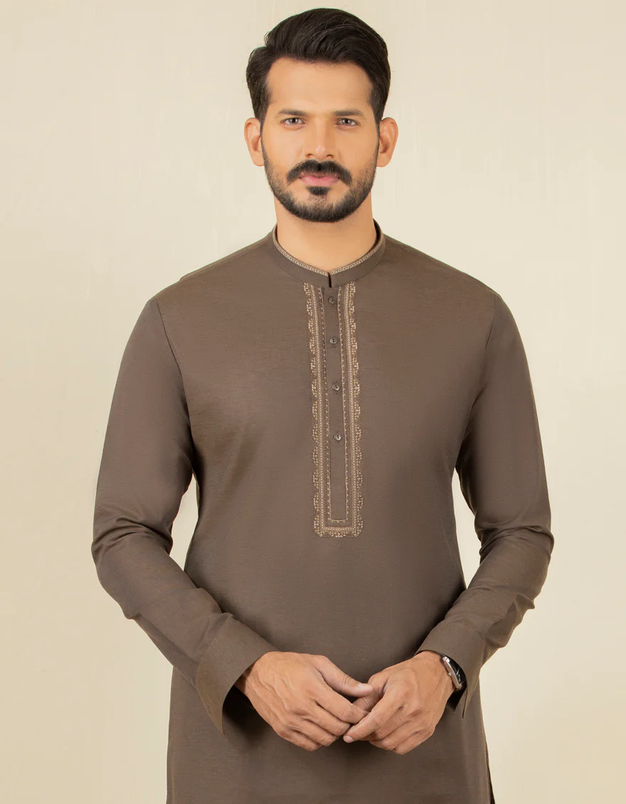 COFFEE BROWN BLENDED KAMEEZ SHALWAR | JJKS-A-US-34218/S22/JJ7627-SF - Image 3