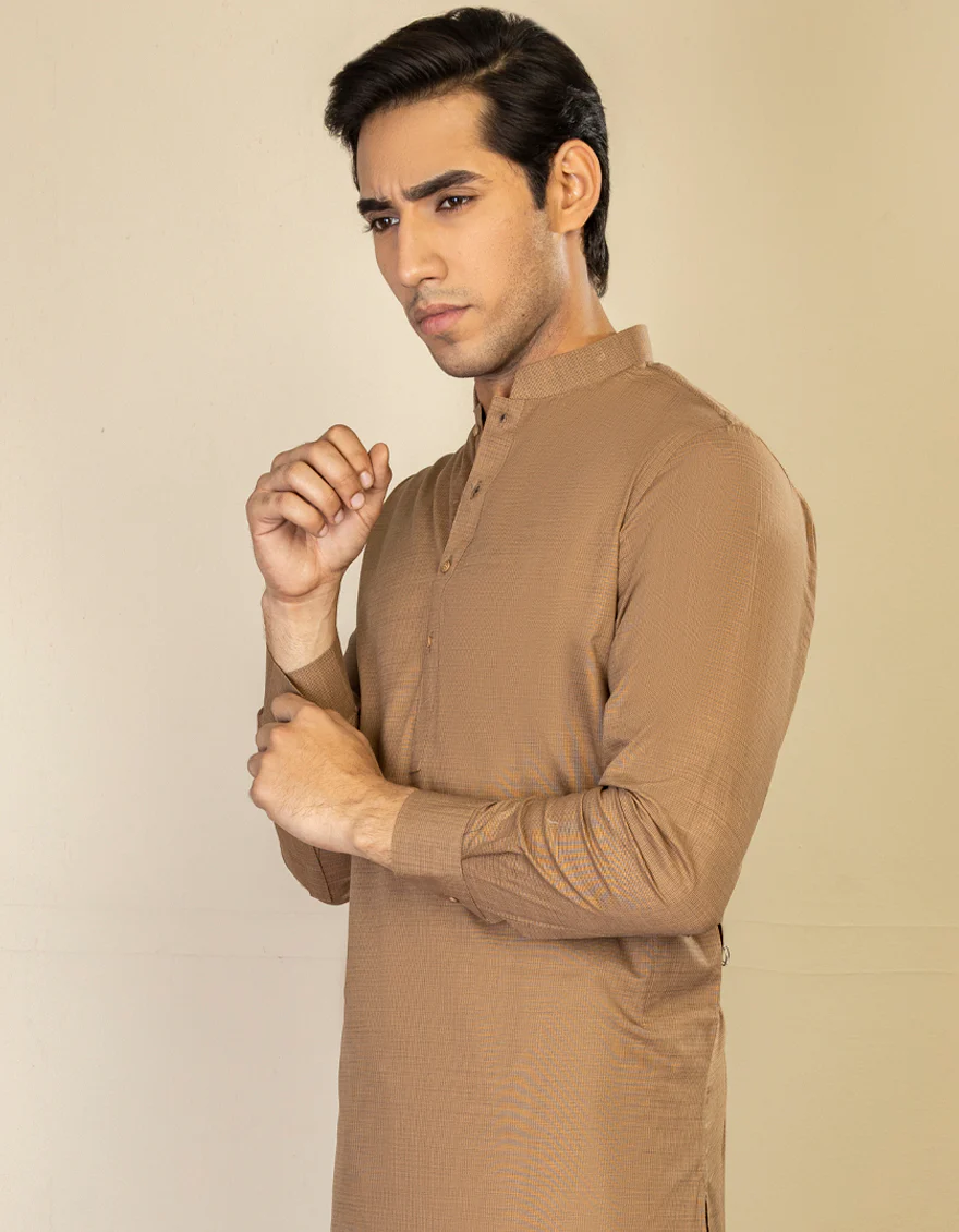 HATCHED RUST COTTON KAMEEZ SHALWAR | JJKS-A-US-34256/W22/JJ8326-CL - Image 3