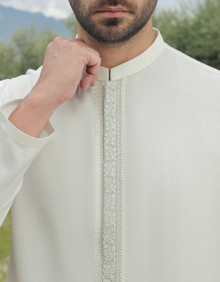 WHITE BLENDED KAMEEZ SHALWAR | JJKS-A-US-34528/S23/JJ8712-FL - Image 4