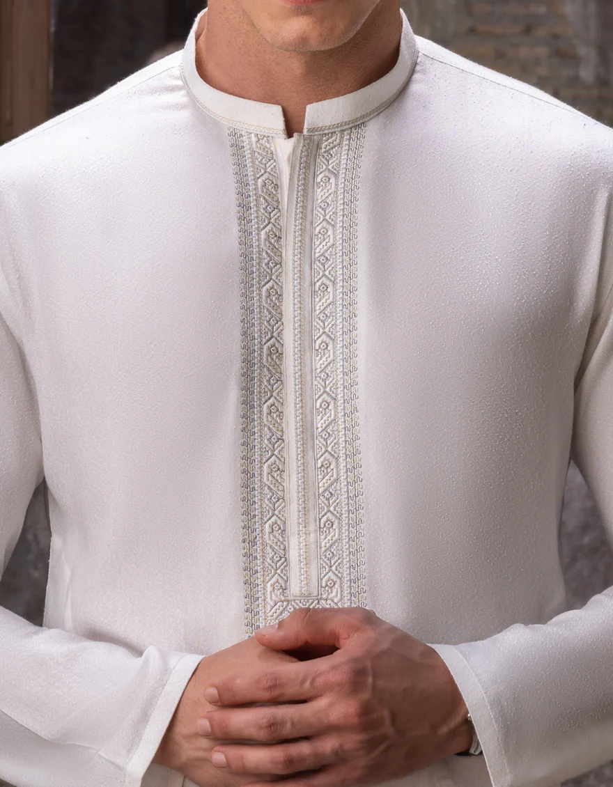 WHITE BLENDED KAMEEZ SHALWAR | JJKS-A-US-36951/S22/JJ7568-FL - Image 2