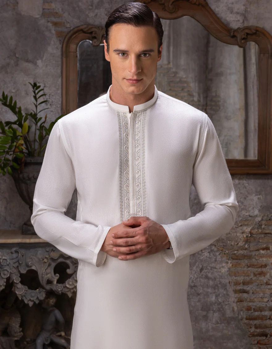WHITE BLENDED KAMEEZ SHALWAR | JJKS-A-US-36951/S22/JJ7568-FL - Image 3