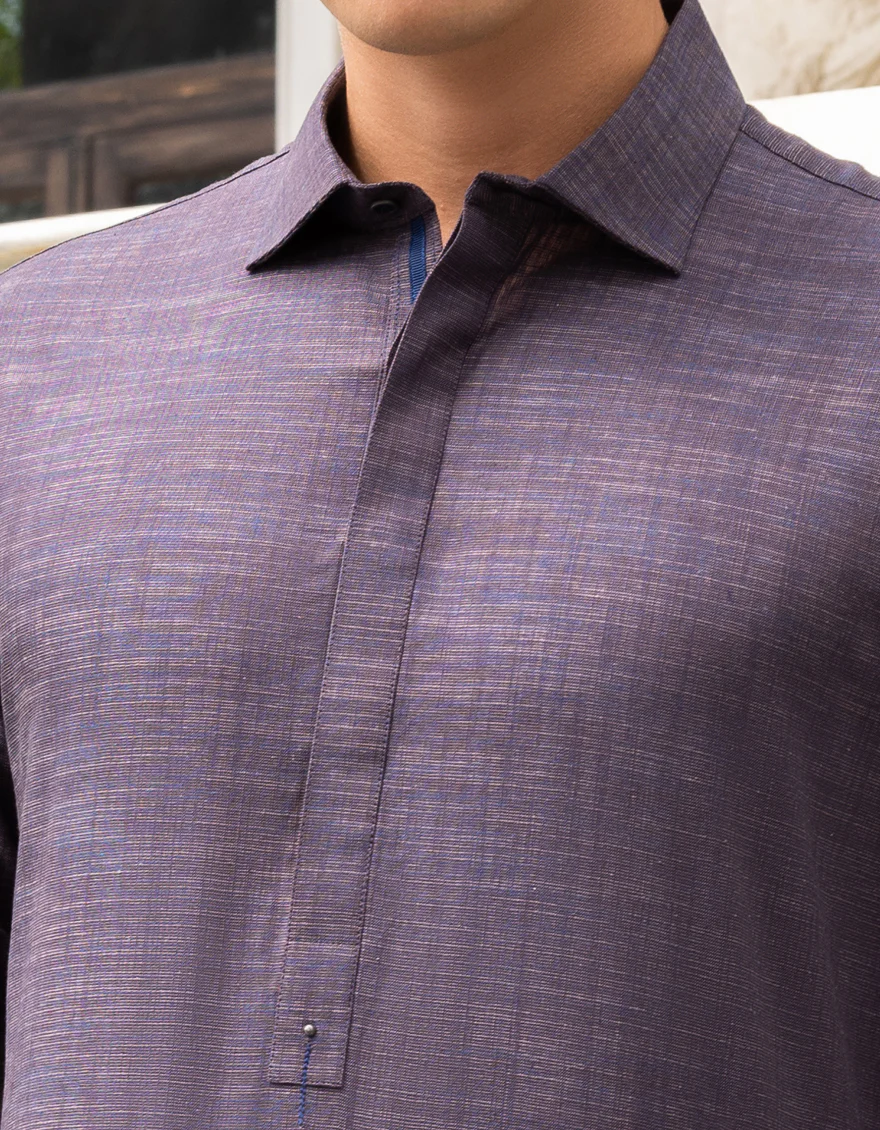 HATCHED BLUE COTTON KAMEEZ SHALWAR | JJKS-A-US-36961/S23/JJ8664-PN - Image 3