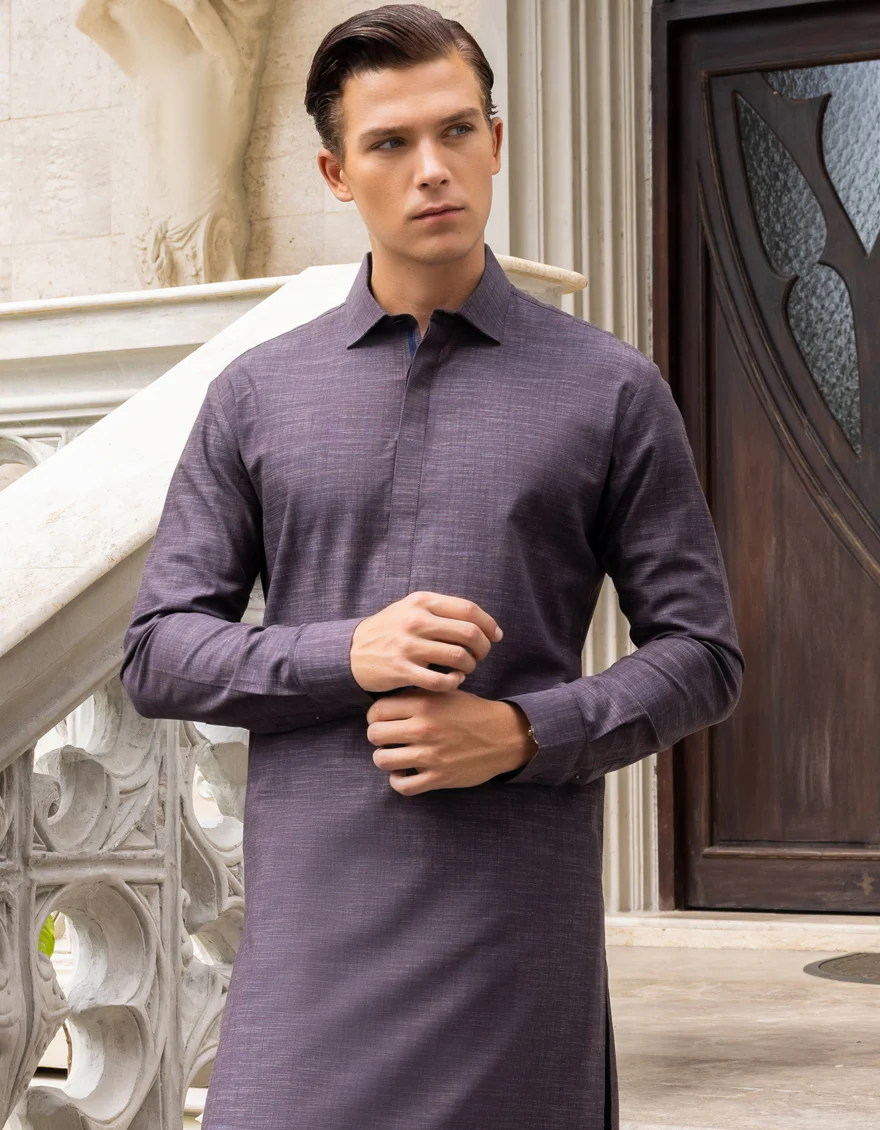 HATCHED BLUE COTTON KAMEEZ SHALWAR | JJKS-A-US-36961/S23/JJ8664-PN - Image 4