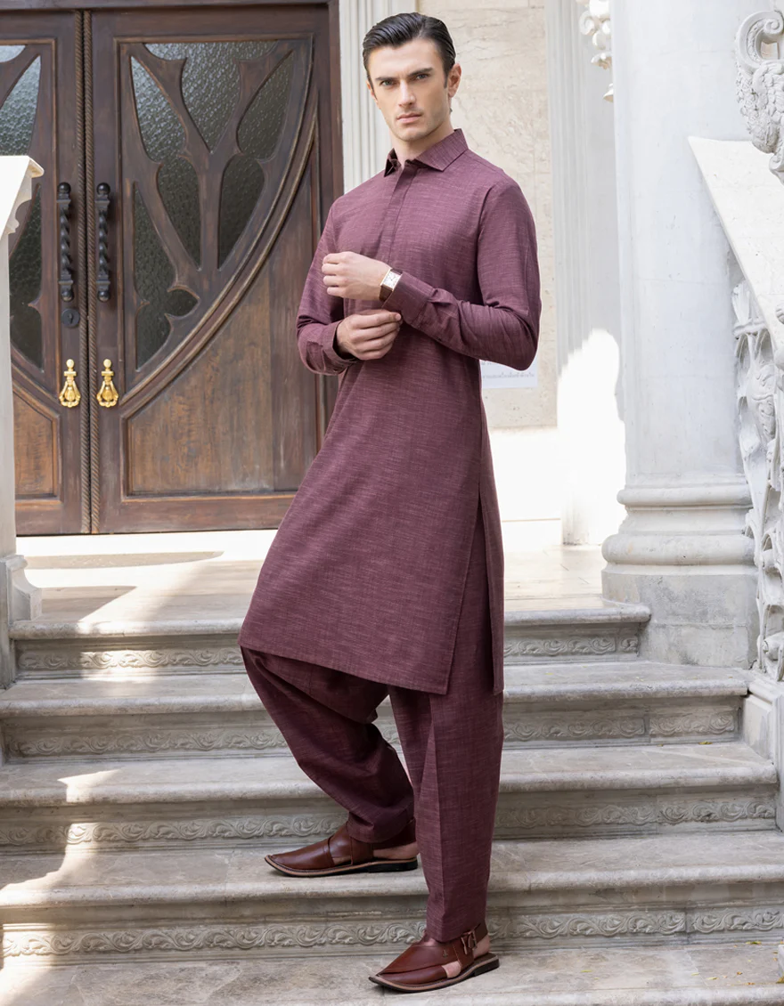 HATCHED VIOLET COTTON KAMEEZ SHALWAR | JJKS-A-US-36962/S23/JJ8664-PN - Image 3